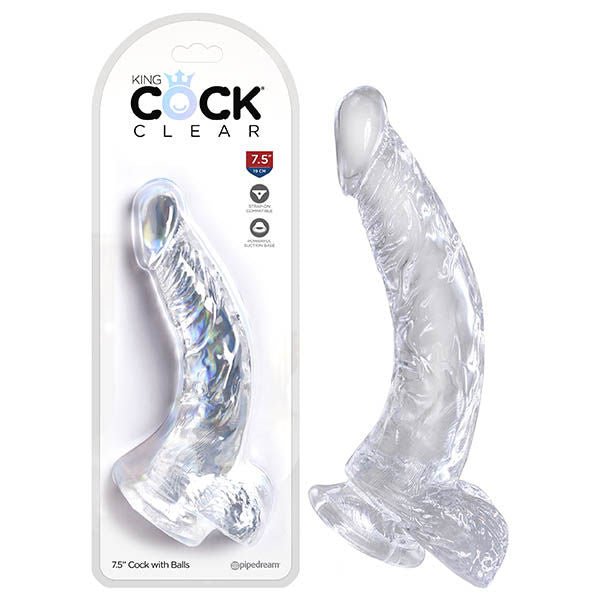 King cock  - 7.5'' dildo with balls - Product front view and box front view | Flirtybay.com.au