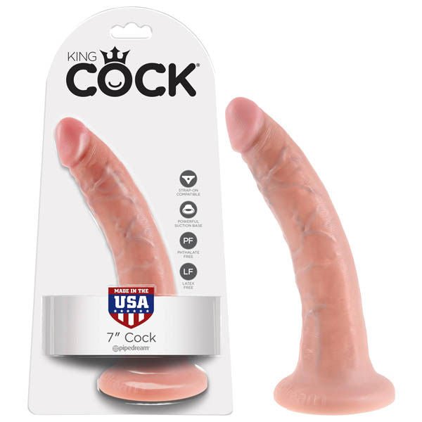 King Cock 7", flesh, front view and box | Flirtybay.com.au