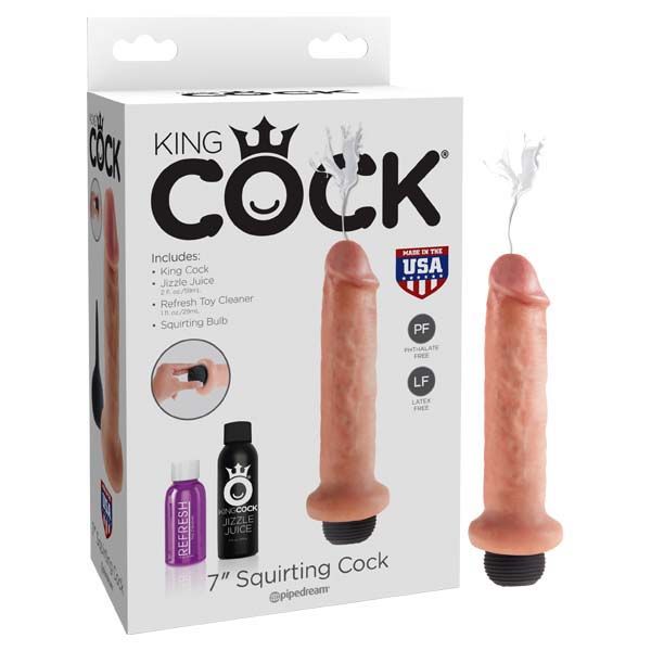 King cock - 7'' squirting cock - Product front view and box front view | Flirtybay.com.au