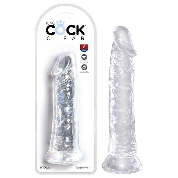 King cock - 8'' clear dildo - Product front view and box front view | Flirtybay.com.au