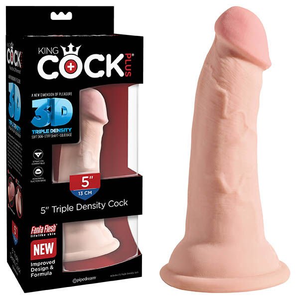 King cock - plus 5'' triple density dildo - Product front view and box front view | Flirtybay.com.au