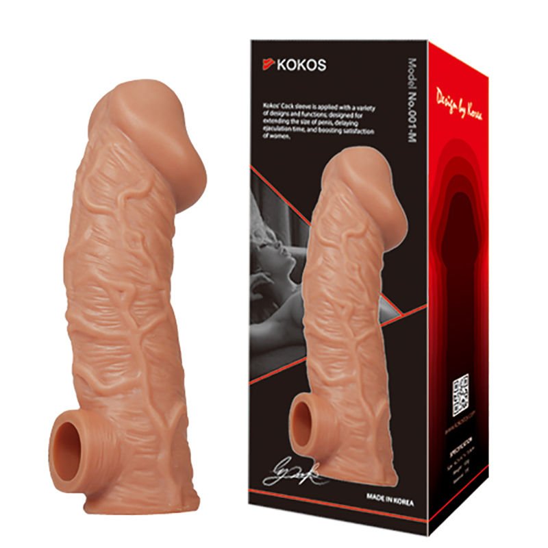Kokos cock - sleeve 001 - penis extender - Product side view and box front view | Flirtybay.com.au