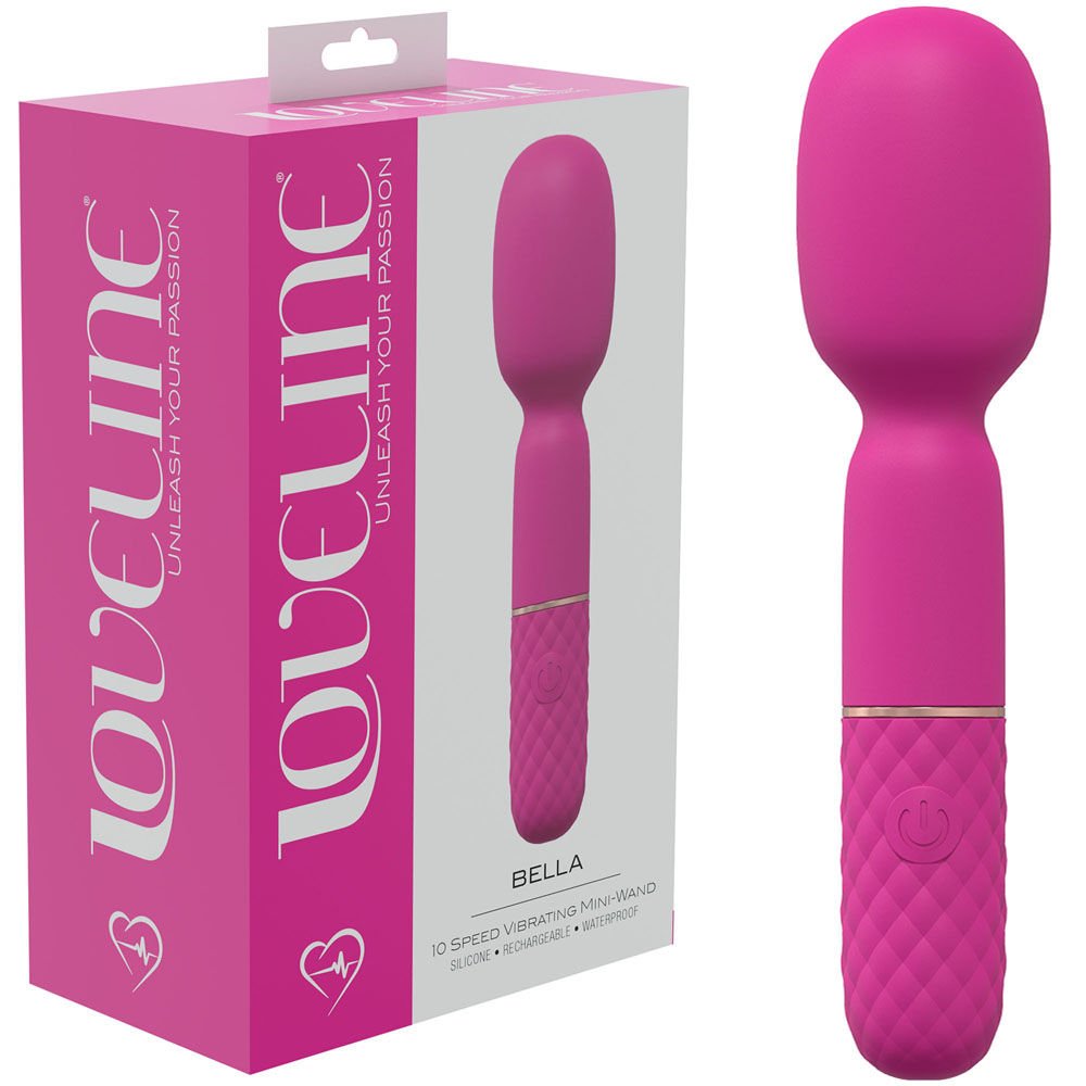 Loveline - bella - vibrating wand - Product front view and box side view | Flirtybay.com.au