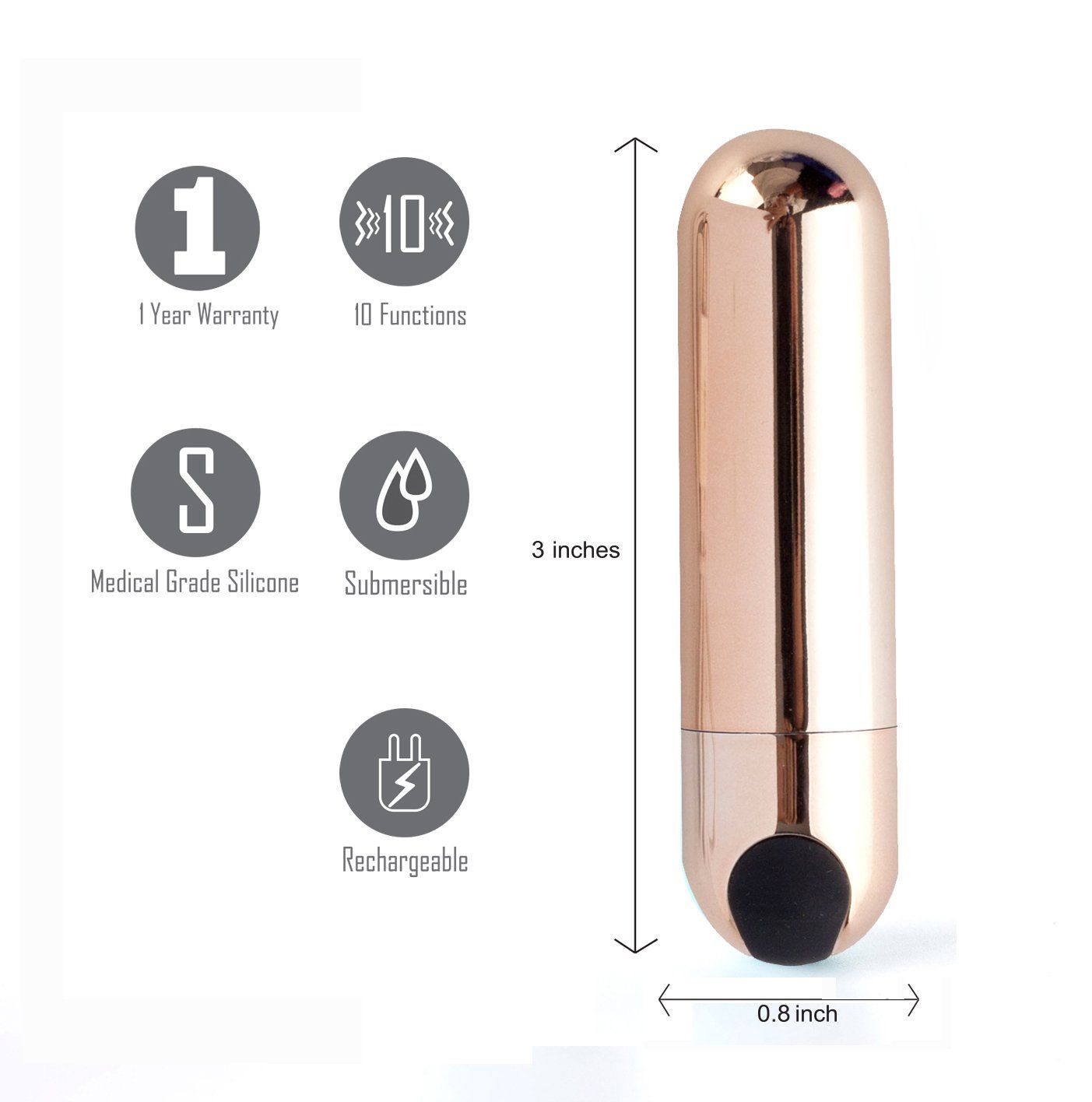 Maia jessi bullet vibrator, rose gold, front view with details | Flirtybay.com.au