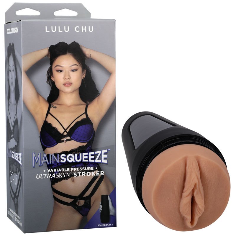Main squeeze - lulu chu - realistic vagina - Product side view and box front view | Flirtybay.com.au
