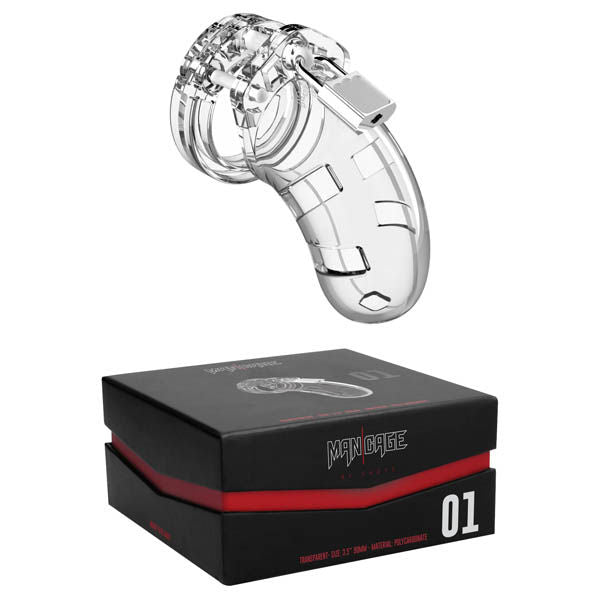 Mancage model 01 - chastity device - Product front view and box front view | Flirtybay.com.au