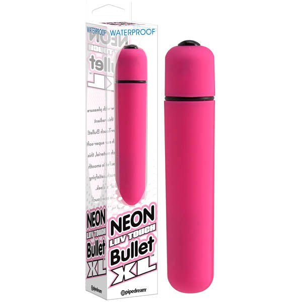 Neon - luv touch vibrating bullet xl - Product front view and box front view | Flirtybay.com.au