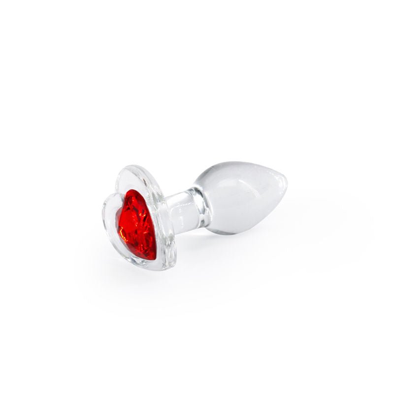 Ns Novelties Red Heart Glass Butt Plug Size S side view | Flirtybay.com.au