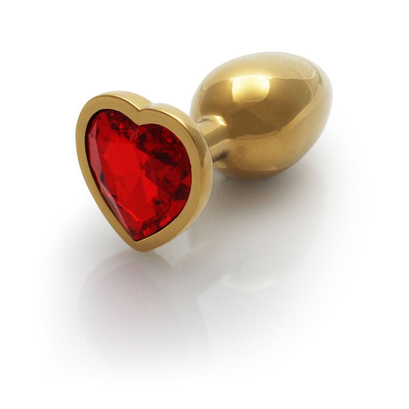 OUCH! - Heart Gem Gold Butt Plug, gold and red, small, side view | Flirtybay.com.au