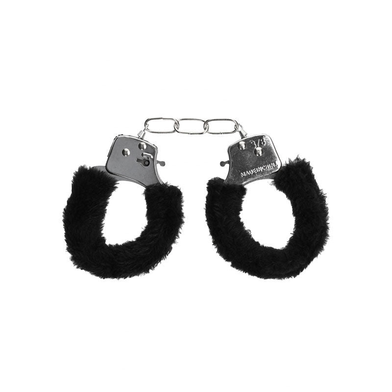 Ouch!  & white beginner's furry hand cuffs - Product front view  | Flirtybay.com.au