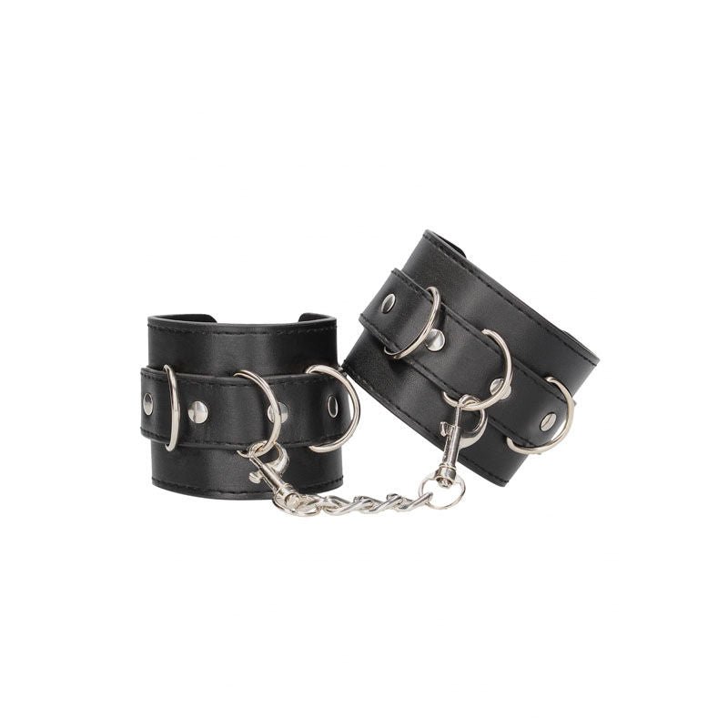 Ouch!  & white bonded leather hand or ankle cuffs - Product front view  | Flirtybay.com.au