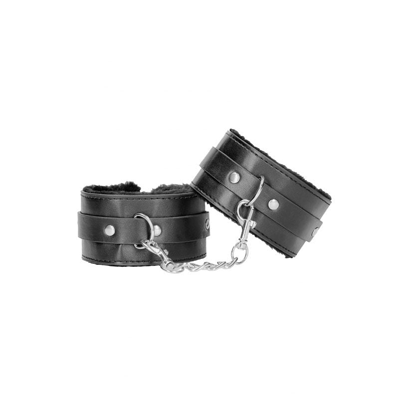 Ouch!  & white plush bonded leather ankle cuffs - Product front view  | Flirtybay.com.au