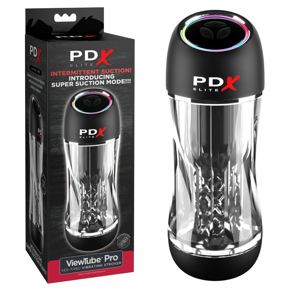 Pdx elite - viewtube pro - stroker - vibrating masturbator - Product front view and box side view | Flirtybay