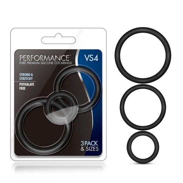Performance vs4 - pure premium silicone cock rings - Product front view and box front view | Flirtybay.com.au