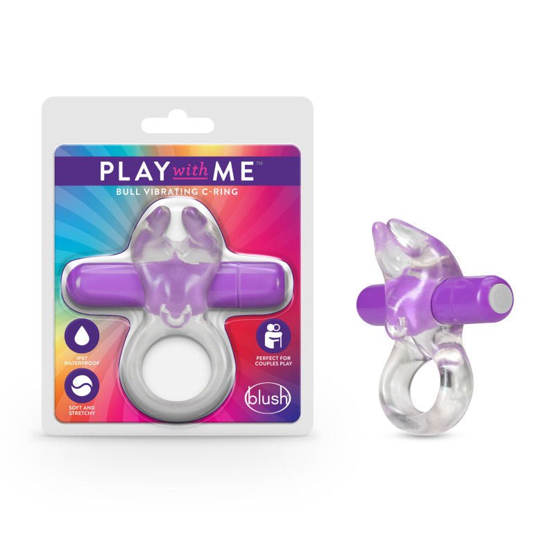Play with me - bull vibrating cock ring - purple, Product front view and box front view | Flirtybay.com.au