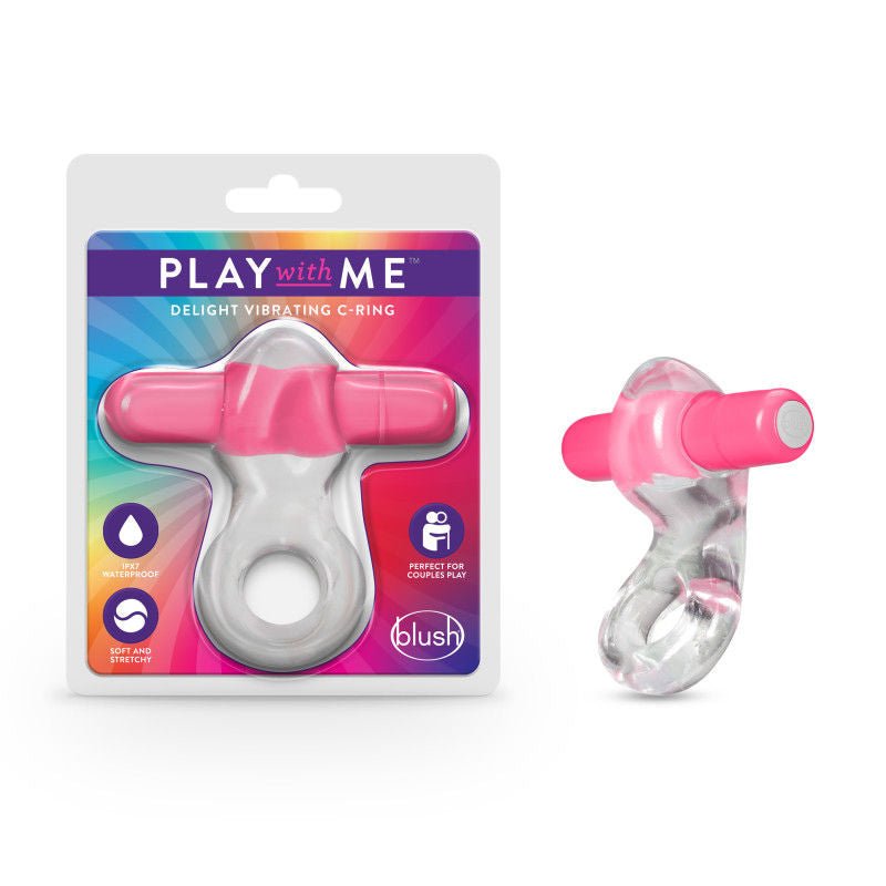 Play with me - delight vibrating cock ring - pink, Product front view and box front view | Flirtybay.com.au