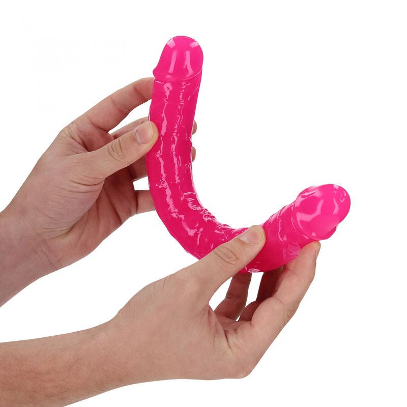 Realcock - 11.8 cm double dong glow - Pink, Product side view  | Flirtybay.com.au