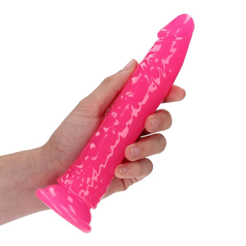 Realcock - 18 cm slim glow in the dark didlo - Pink, Product side view  | Flirtybay.com.au