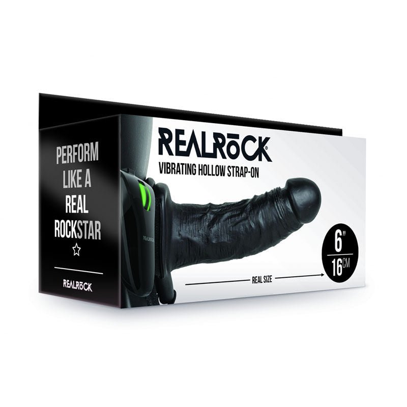Realcock - 6.1" vibrating hollow strap-on -  box side view | Flirtybay.com.au