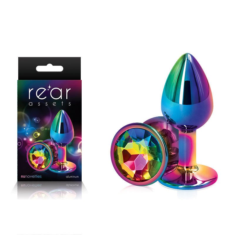 Rear assets - multi - rainbow butt plug - s, Product front view and box front view | Flirtybay.com.au