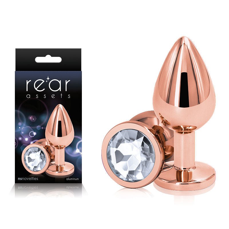 Rear assets - rose gold - crystal butt plug - Product front view and box front view | Flirtybay.com.au