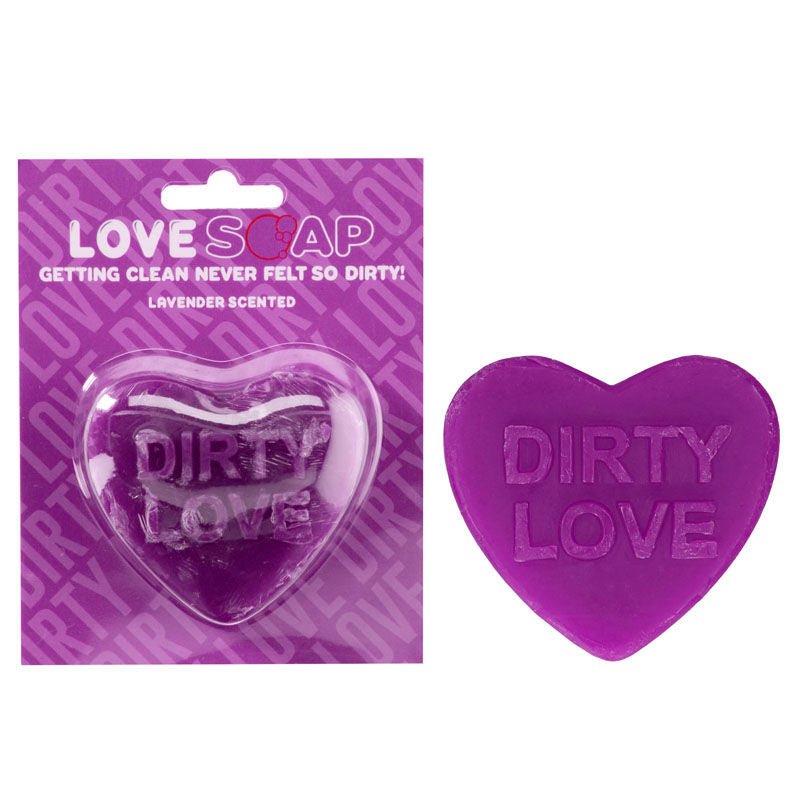 S-line heart soap - dirty love - lavender, Product front view and box front view | Flirtybay.com.au