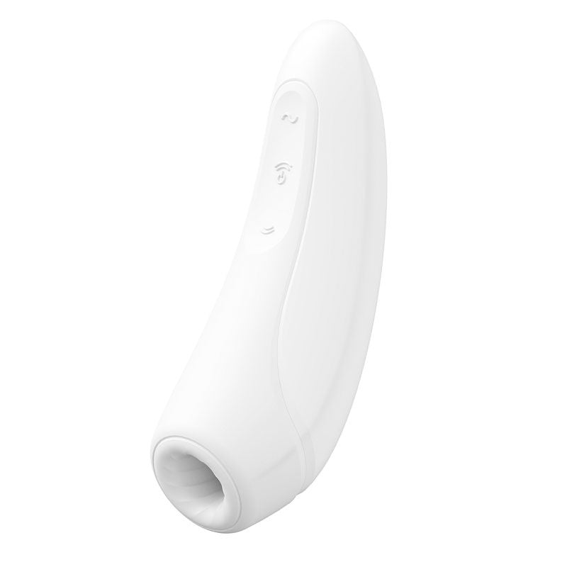 Satisfyer - curvy 1+ app controlled clitoral suction stimulator - white, Product side view  | Flirtybay.com.au