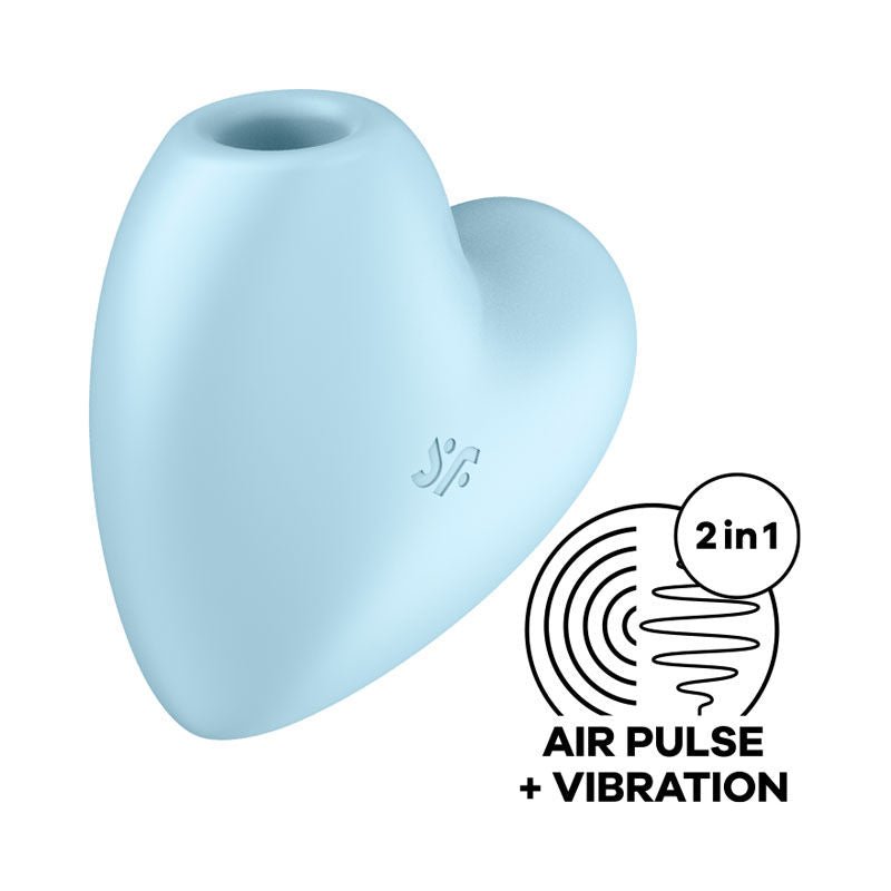 Satisfyer - cutie heart - clitoral suction stimulator - blue, Product side view, with air pulse vibration  | Flirtybay.com.au
