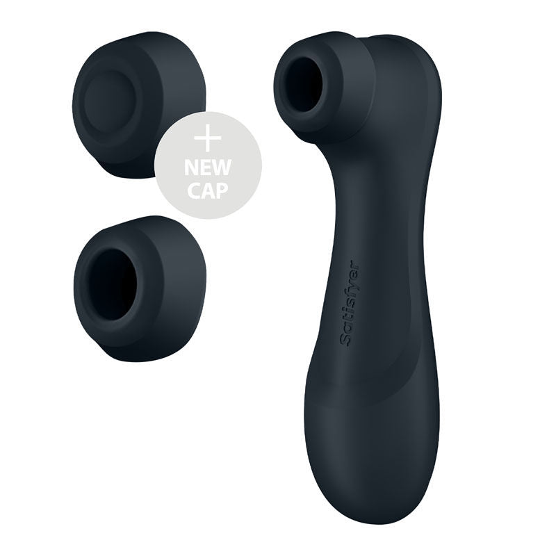 Satisfyer pro 2 generation 3 - app controlled clitoral suction stimulator - black, Product side view, with app  | Flirtybay.com.au
