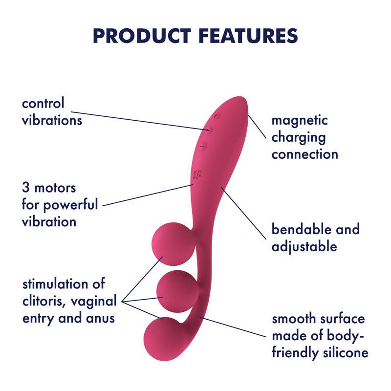 Satisfyer tri ball 1 - multi vibrator - Product side view, with specifications  | Flirtybay.com.au