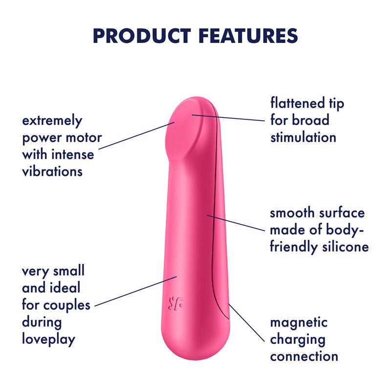 Satisfyer - ultra power bullet 3 - Product front view, with specifications  | Flirtybay.com.au