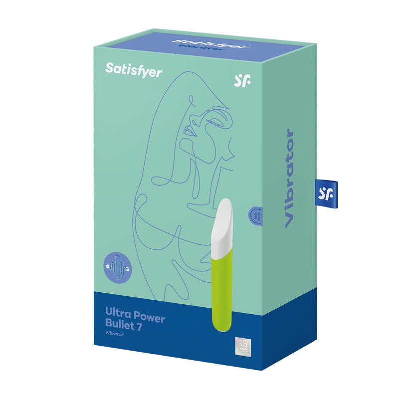 Satisfyer - ultra power bullet 7 clitoral vibrator -  Green, box side view | Flirtybay.com.au