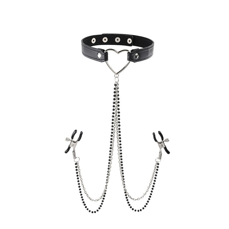 Sex & mischief - amor collar with nipple clamps - Product front view  | Flirtybay.com.au