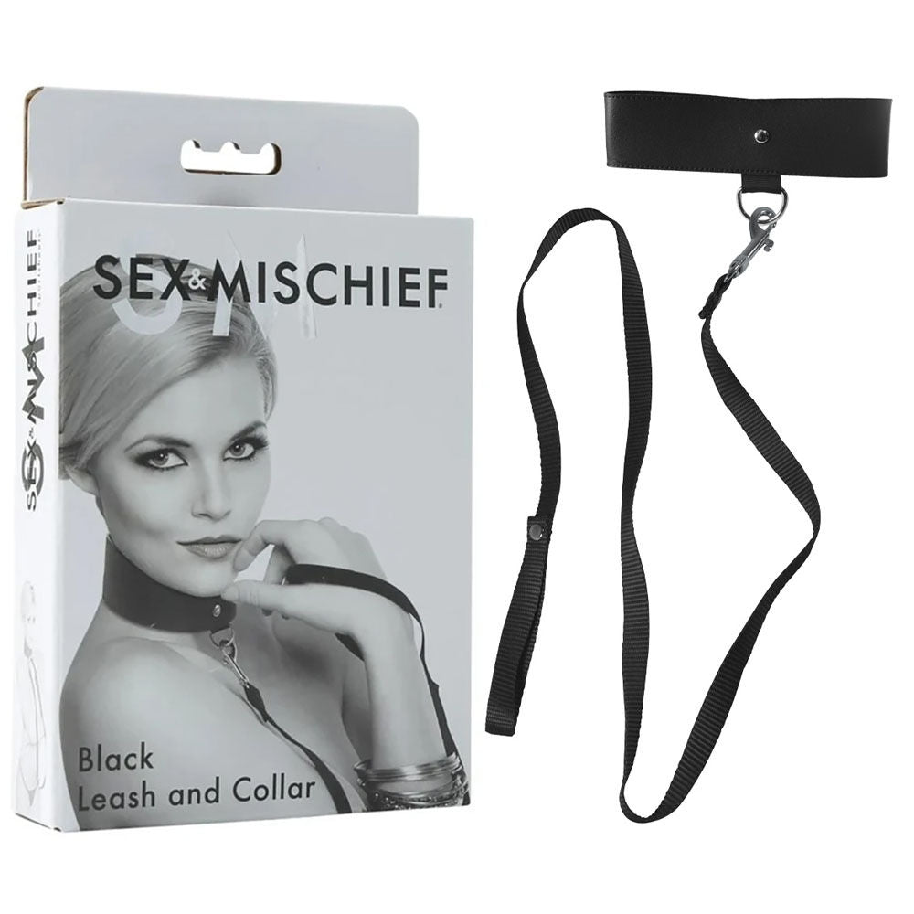 Sex & mischief  - bondage leash & collar - Product front view and box side view | Flirtybay.com.au