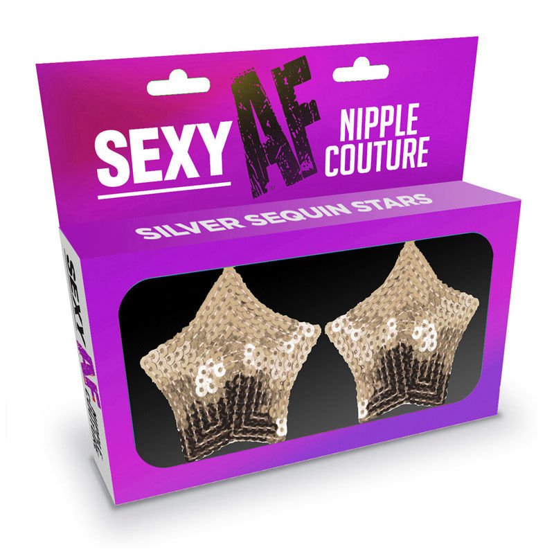 Sexy af - nipple couture silver stars - pasties -  box front view | Flirtybay.com.au