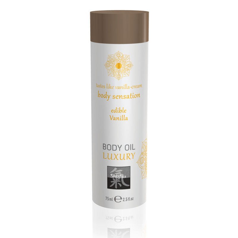 Shiatsu - edible body oil - luxury - Vanilla, Product front view  | Flirtybay.com.au
