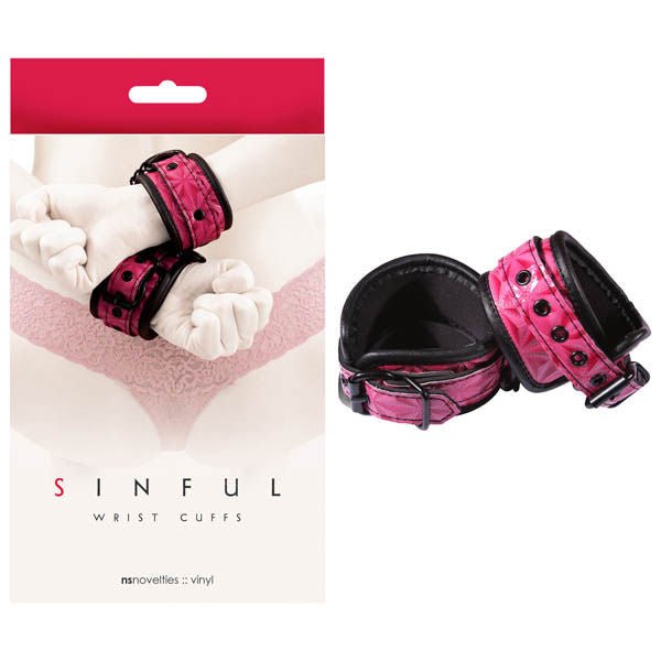Sinful - pink wrist cuffs - Product front view and box front view | Flirtybay.com.au