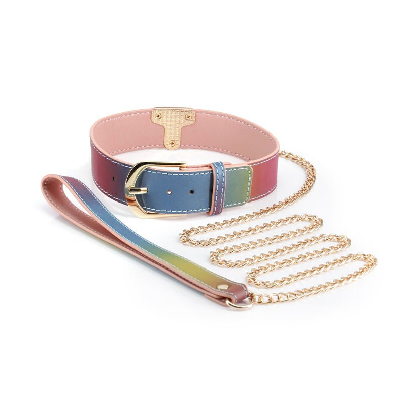 Spectra bondage - collar & leash - rainbow - Product front view  | Flirtybay.com.au