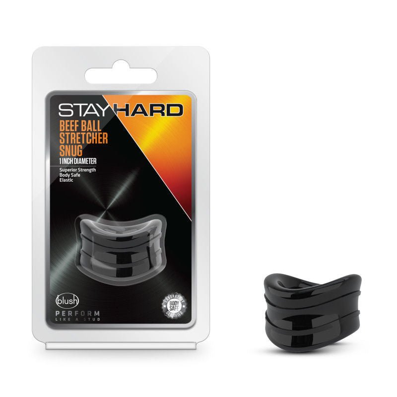 Stay hard - beef ball stretcher snug - Product front view and box front view | Flirtybay.com.au