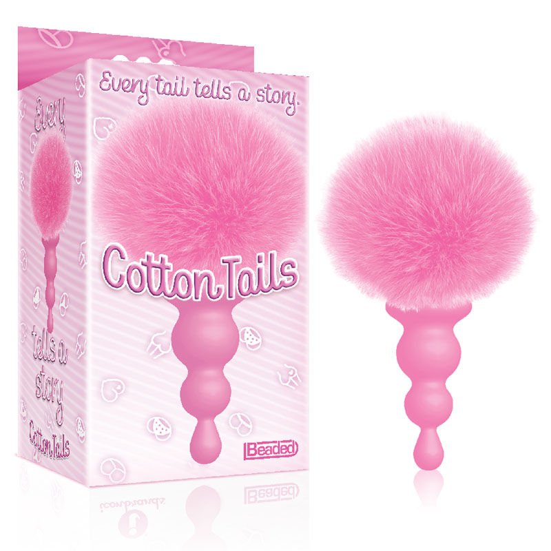 The 9's cottontails, beaded butt plug - pink, Product front view and box front view | Flirtybay.com.au