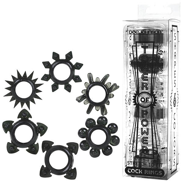 Tower of power - cock ring set - Product front view and box side view | Flirtybay.com.au