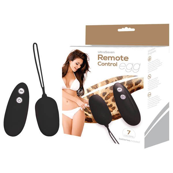 Ultraseven - remote control egg vibrator - Product front view and box side view | Flirtybay.com.au