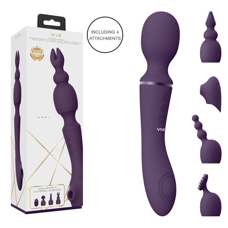 Vive - nami - vibrating wand and g-spot vibrator - Product side view and box side view | Flirtybay.com.au