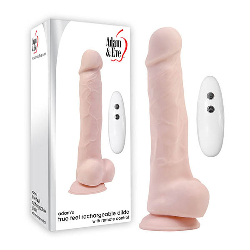 Adam & eve adam's true feel vibrating dildo 7" - Product front view and box front view | Flirtybay Adult Shop Australia Lingerie Shop