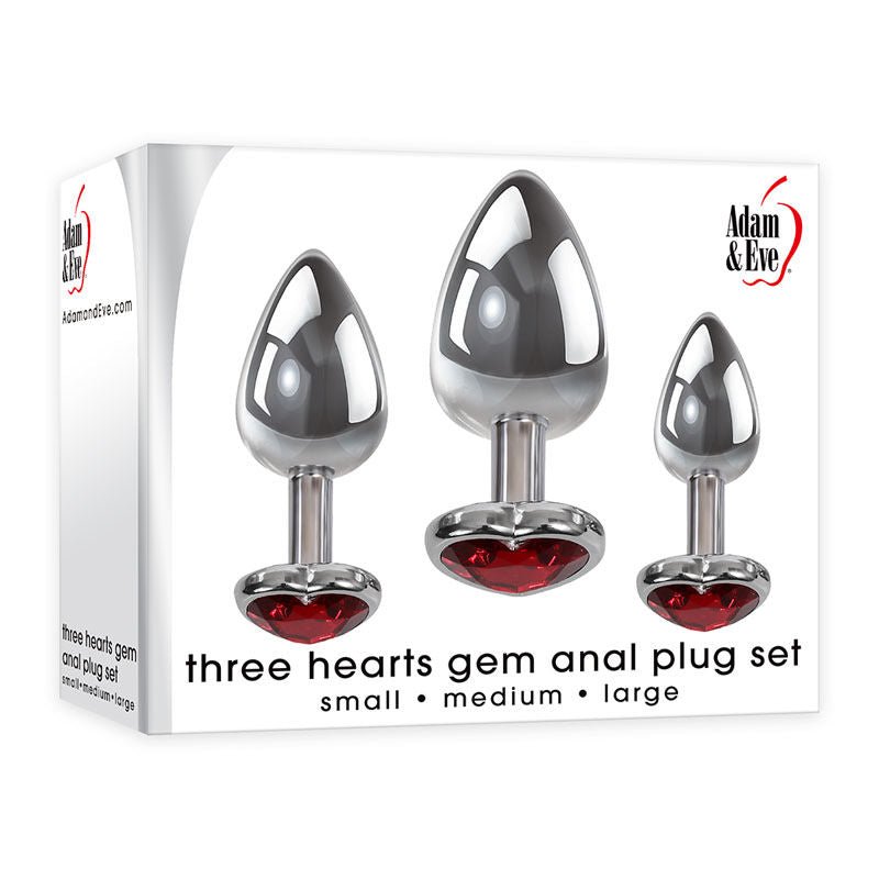 Adam & eve - three hearts gem anal plug set -  box side view | Flirtybay
