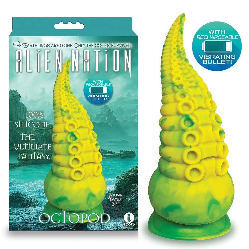 Alien nation - octopod - suction dildo 9" - Product front view and box front view | Flirtybay