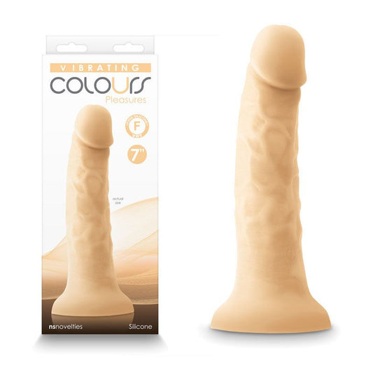 Colours pleasures 7" vibrating flesh dildo side view product and box view | Flirtybay.com.au