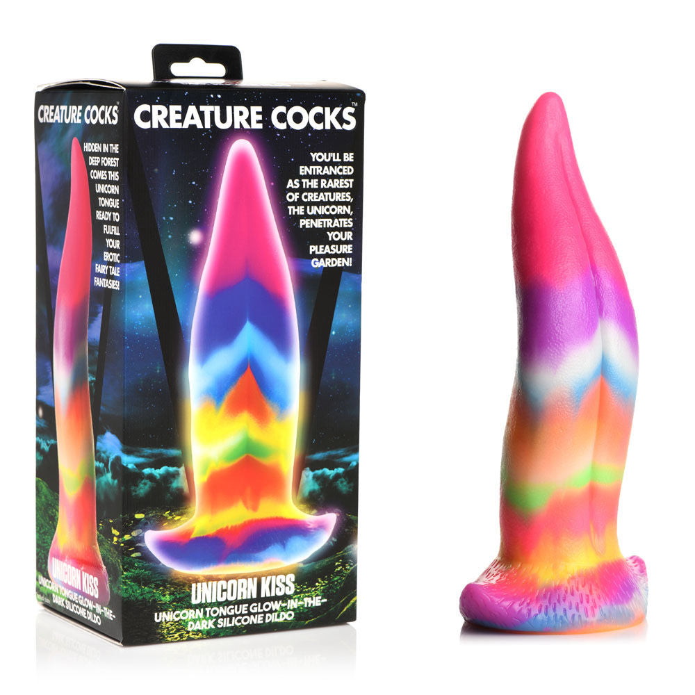 Creature - cocks unicorn kiss silicone dildo - Product front view and box front view | Flirtybay adult store australia