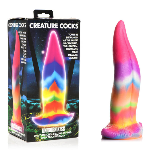Creature - cocks unicorn kiss silicone dildo - Product front view and box front view | Flirtybay adult store australia