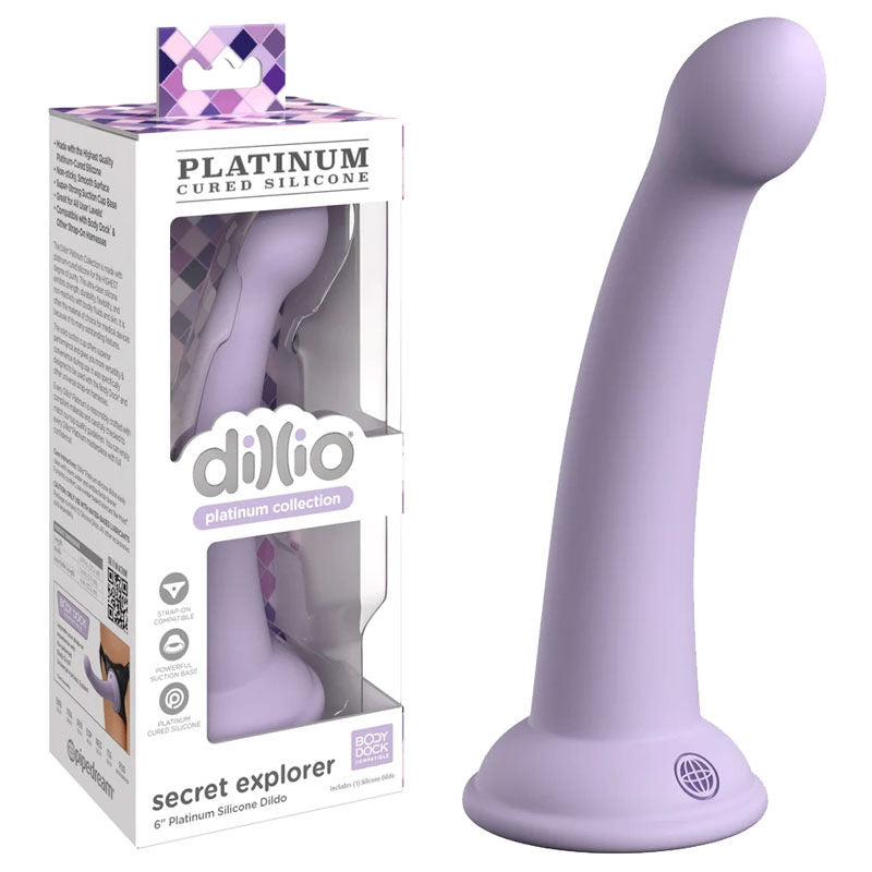 Dillio - platinum secret explorer 6" anal dildo - purple Product side view and box side view | Flirtybay Adult Shop Australia Lingerie Shop